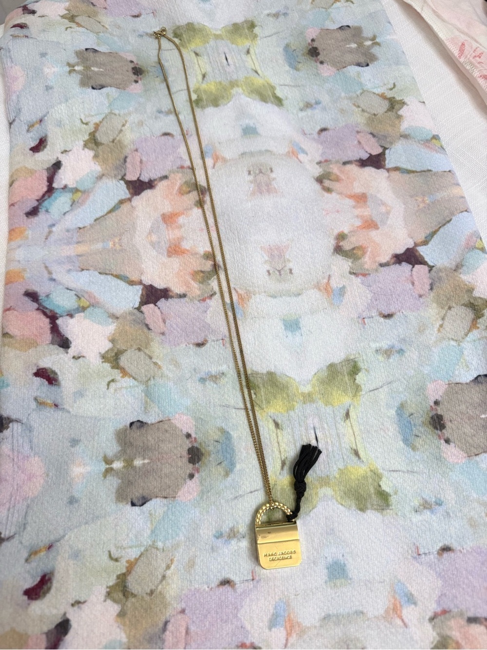 Marc Jacobs Gold Padlock Necklace with Black Tassel Accent